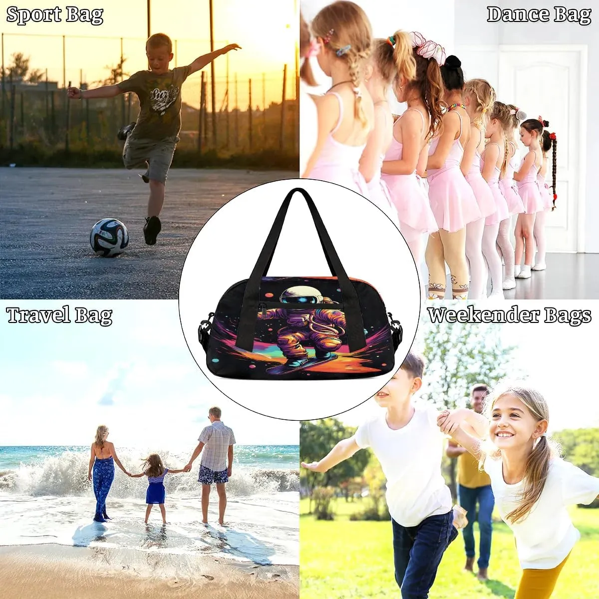 Sport Duffel Bag Astronaut Printed Kids Gym Bag Weekender Overnight Bags for Boys Girls Teens Carry On Workout Travel Bag
