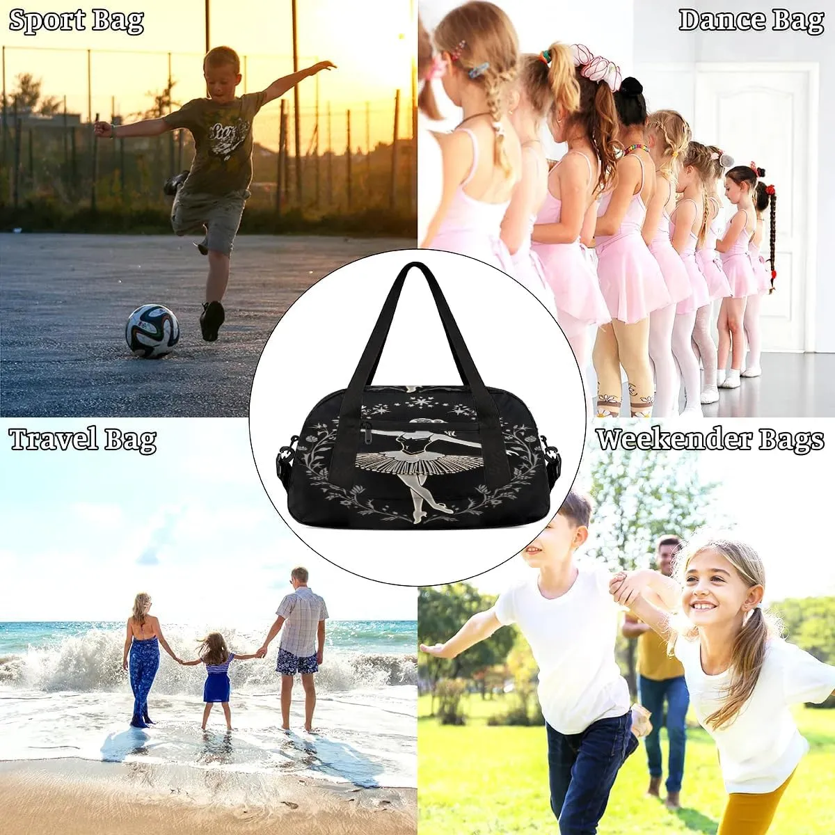 Sport Duffel Bag Ballet Wreath Kids Gym Bag Weekender Overnight Bags for Boys Girls Teens Carry On Workout Travel Bag