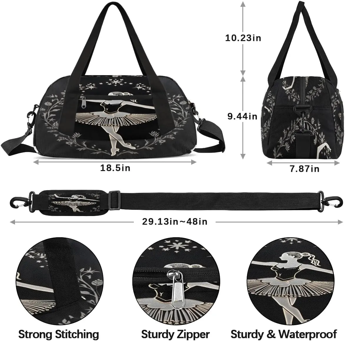 Sport Duffel Bag Ballet Wreath Kids Gym Bag Weekender Overnight Bags for Boys Girls Teens Carry On Workout Travel Bag