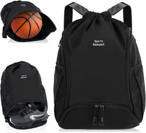 Sports Drawstring Backpack - Small String Gym Bag with Shoes Compartment and Waterproof for Women & Men, Lightweight Backpack for Beach Swim Workout