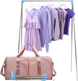 Sports Gym Bag Dance Bag Carry On Weekender Bag for Girls Teen Women, Waterproof Travel Duffle bag with Wet Pocket and Shoe Compartment (Bag   Enhanced Garment Rack, Pink)