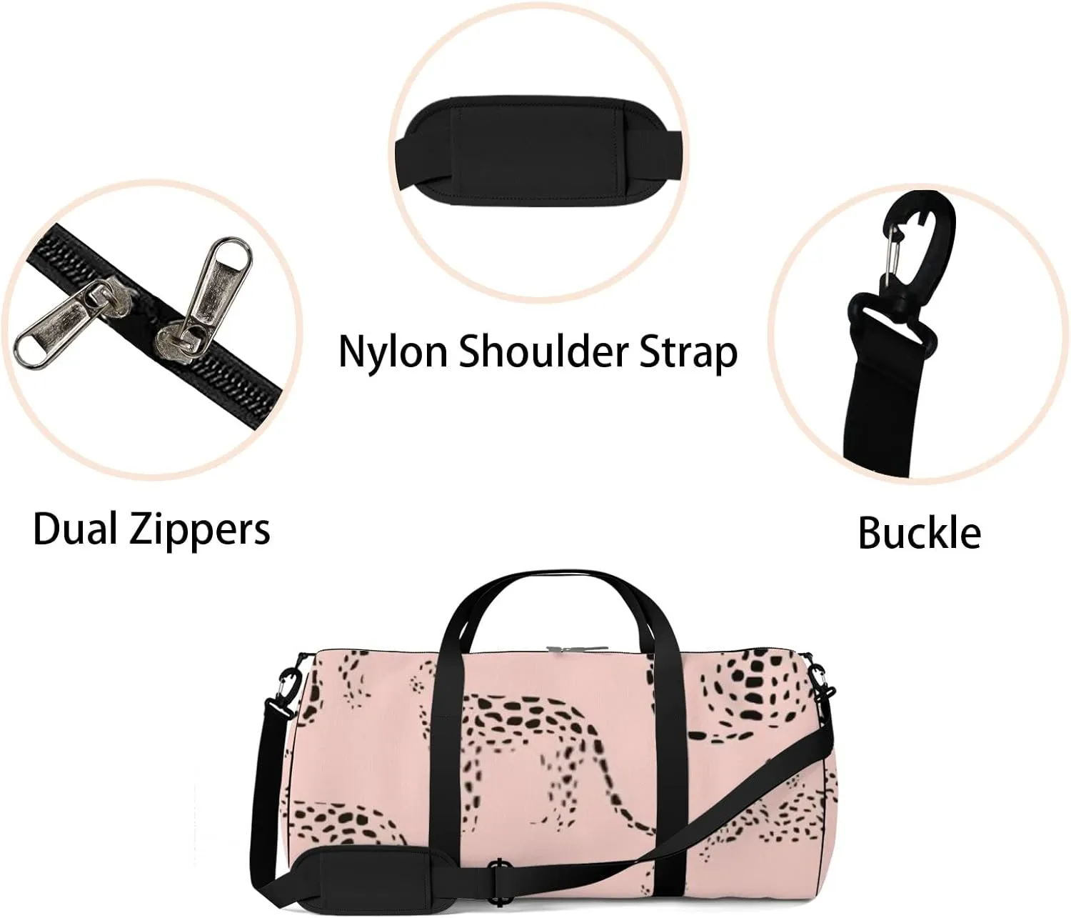 Sports Gym Bag for Women and Men Waterproof Abstract Leopard Pattern Pink Duffel Bag Lightweight Carryon Traveling Boarding Gripsack