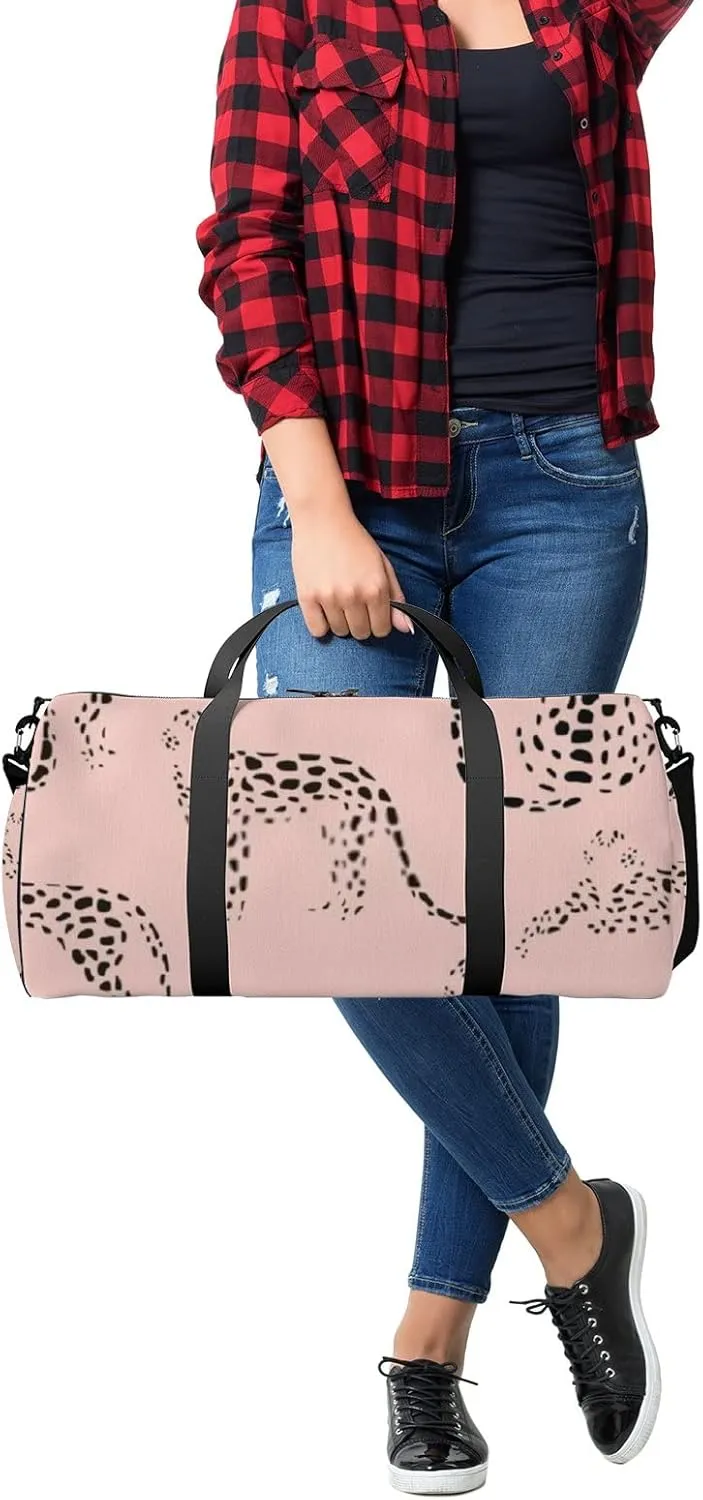 Sports Gym Bag for Women and Men Waterproof Abstract Leopard Pattern Pink Duffel Bag Lightweight Carryon Traveling Boarding Gripsack