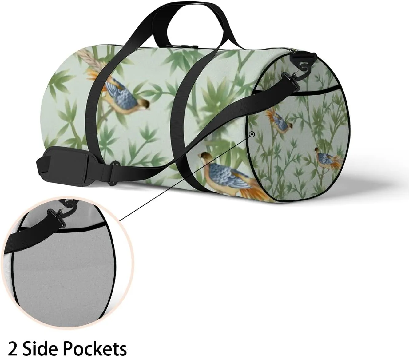 Sports Gym Bag for Women and Men Waterproof Bamboo Birds Green Duffel Bag Lightweight Carryon Traveling Boarding Gripsack