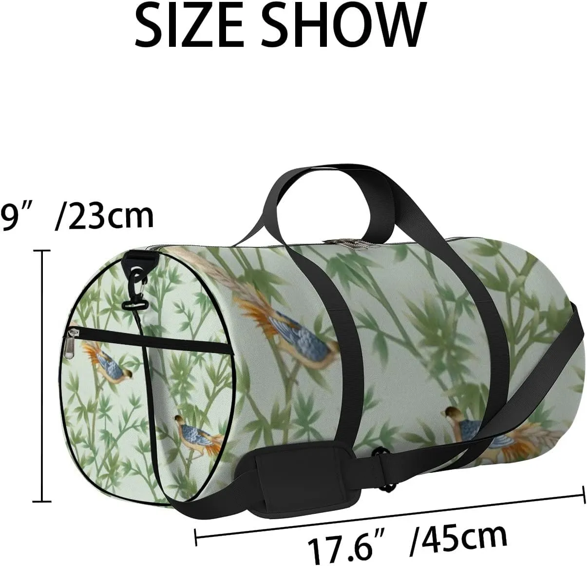 Sports Gym Bag for Women and Men Waterproof Bamboo Birds Green Duffel Bag Lightweight Carryon Traveling Boarding Gripsack