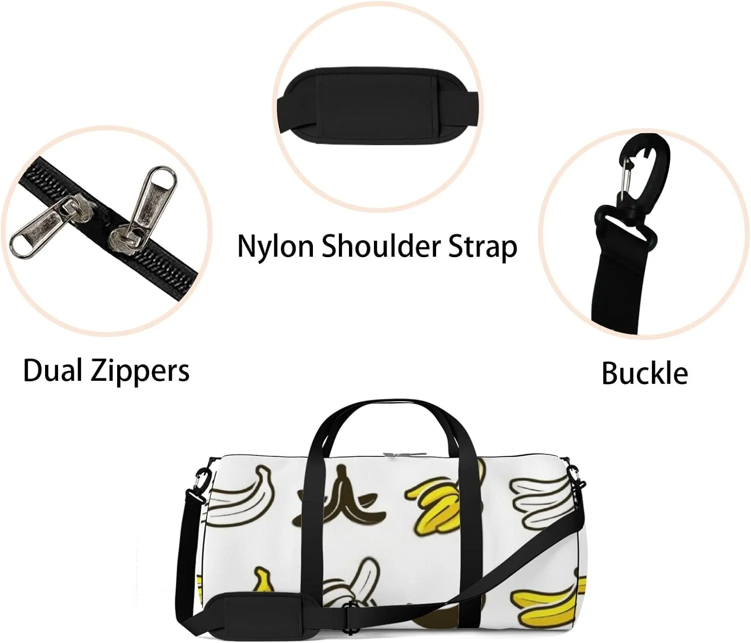 Sports Gym Bag for Women and Men Waterproof Banana Icon Outline Silhouette Duffel Bag Lightweight Carryon Traveling Boarding Gripsack