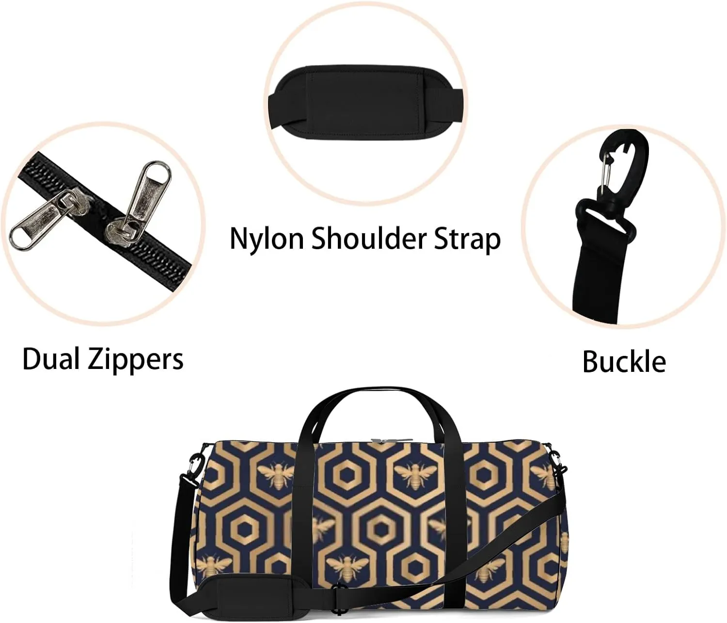 Sports Gym Bag for Women and Men Waterproof Bee Hive Hexagon Pattern Texture Design Duffel Bag Lightweight Carryon Traveling Boarding Gripsack