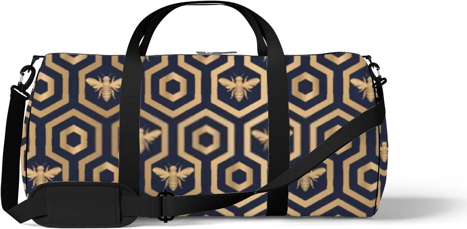 Sports Gym Bag for Women and Men Waterproof Bee Hive Hexagon Pattern Texture Design Duffel Bag Lightweight Carryon Traveling Boarding Gripsack