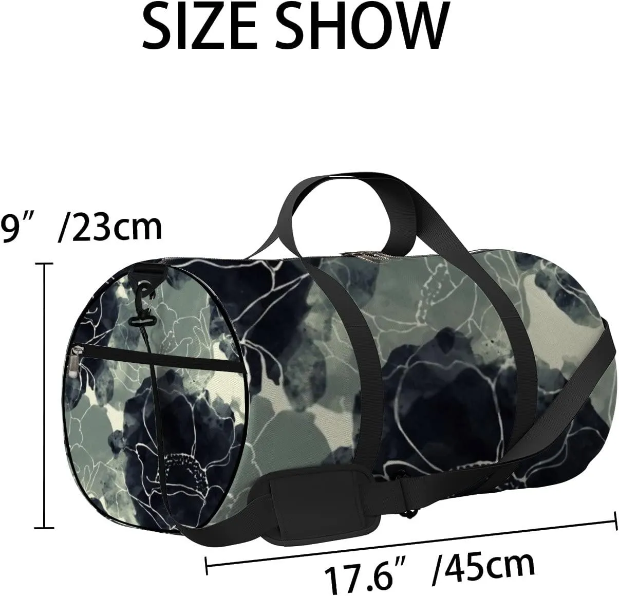 Sports Gym Bag for Women and Men Waterproof Boho Style Flowers Black Duffel Bag Lightweight Carryon Traveling Boarding Gripsack
