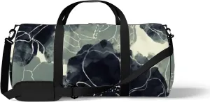 Sports Gym Bag for Women and Men Waterproof Boho Style Flowers Black Duffel Bag Lightweight Carryon Traveling Boarding Gripsack