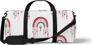Sports Gym Bag for Women and Men Waterproof Boho Style Romantic Rainbow Heart Duffel Bag Lightweight Carryon Traveling Boarding Gripsack