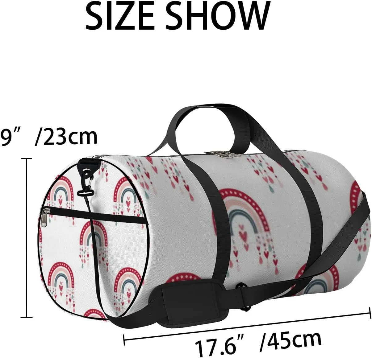 Sports Gym Bag for Women and Men Waterproof Boho Style Romantic Rainbow Heart Duffel Bag Lightweight Carryon Traveling Boarding Gripsack