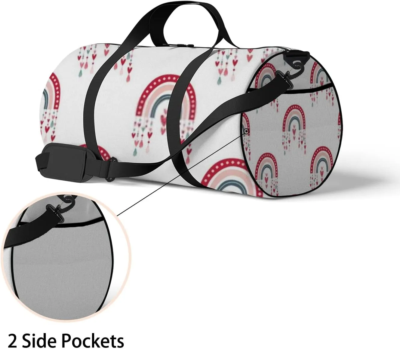 Sports Gym Bag for Women and Men Waterproof Boho Style Romantic Rainbow Heart Duffel Bag Lightweight Carryon Traveling Boarding Gripsack