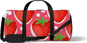 Sports Gym Bag for Women and Men Waterproof Cartoon Bright Strawberries Pattern Duffel Bag Lightweight Carryon Traveling Boarding Gripsack