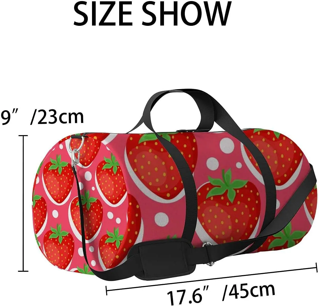 Sports Gym Bag for Women and Men Waterproof Cartoon Bright Strawberries Pattern Duffel Bag Lightweight Carryon Traveling Boarding Gripsack