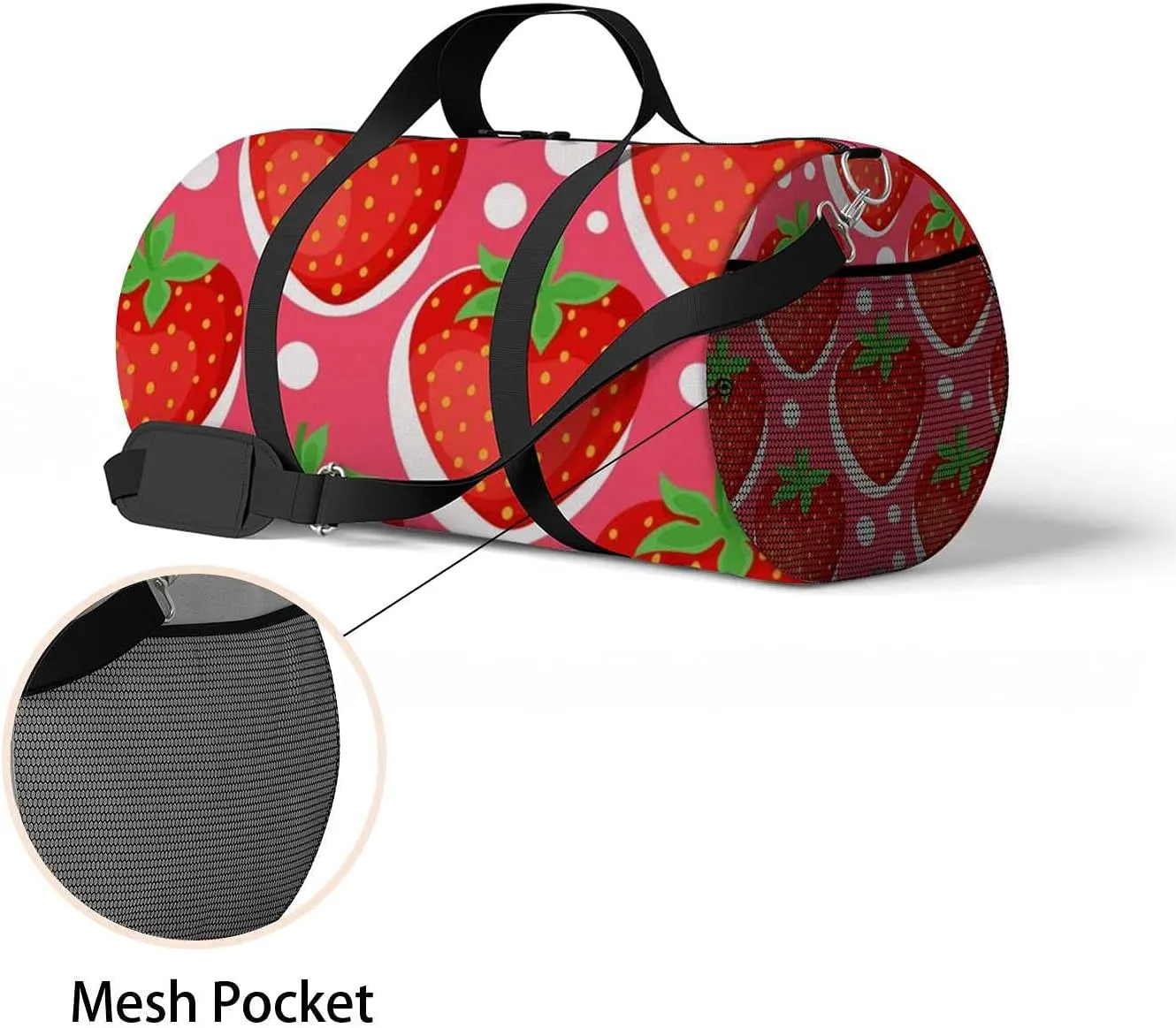 Sports Gym Bag for Women and Men Waterproof Cartoon Bright Strawberries Pattern Duffel Bag Lightweight Carryon Traveling Boarding Gripsack