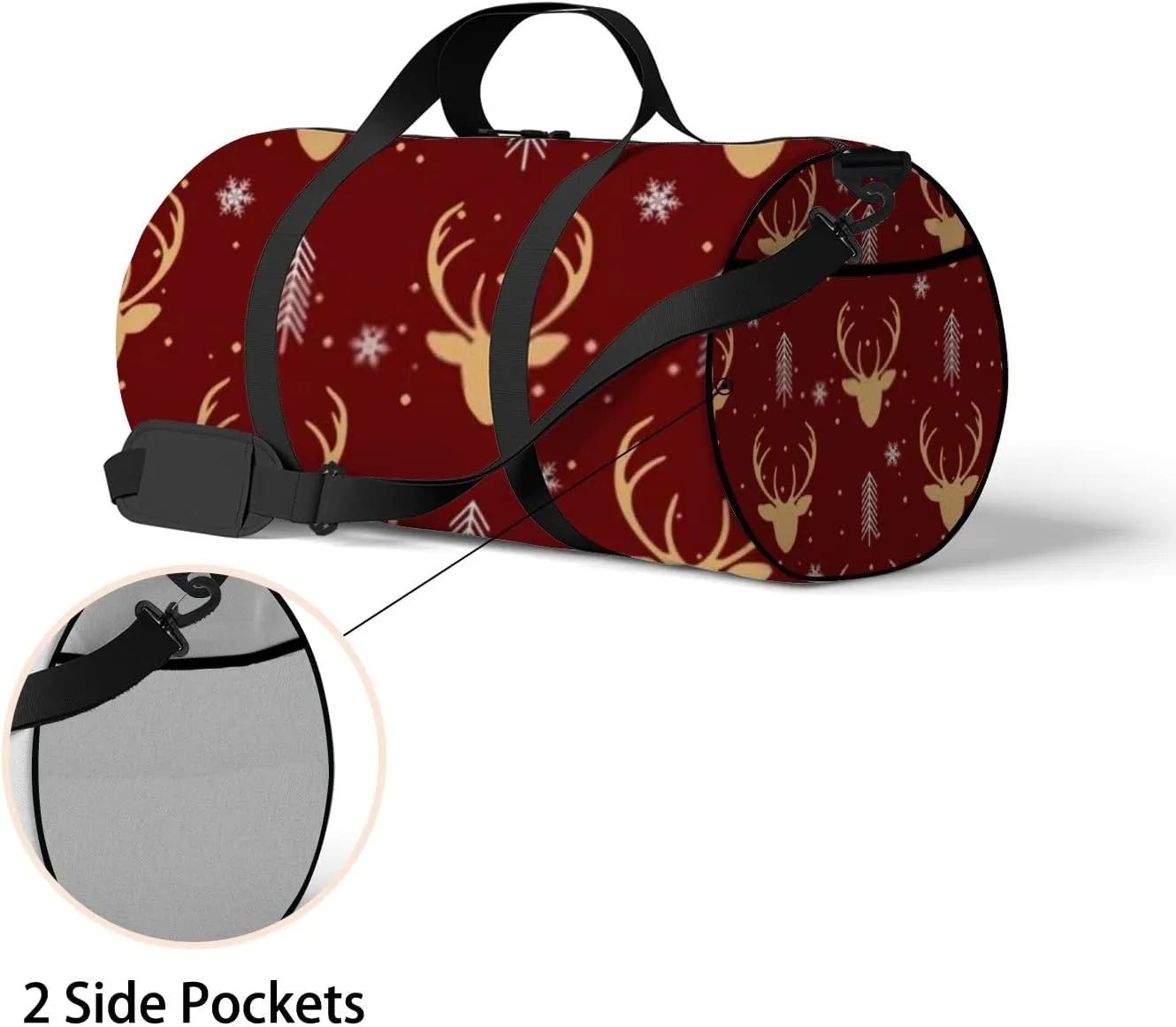 Sports Gym Bag for Women and Men Waterproof Cartoon Christmas Reindeer Winter Red Duffel Bag Lightweight Carryon Traveling Boarding Gripsack