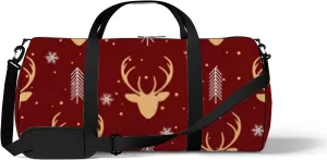 Sports Gym Bag for Women and Men Waterproof Cartoon Christmas Reindeer Winter Red Duffel Bag Lightweight Carryon Traveling Boarding Gripsack