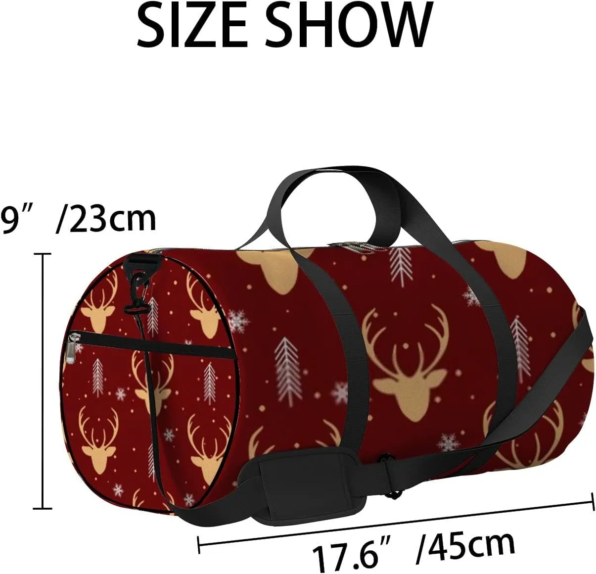 Sports Gym Bag for Women and Men Waterproof Cartoon Christmas Reindeer Winter Red Duffel Bag Lightweight Carryon Traveling Boarding Gripsack