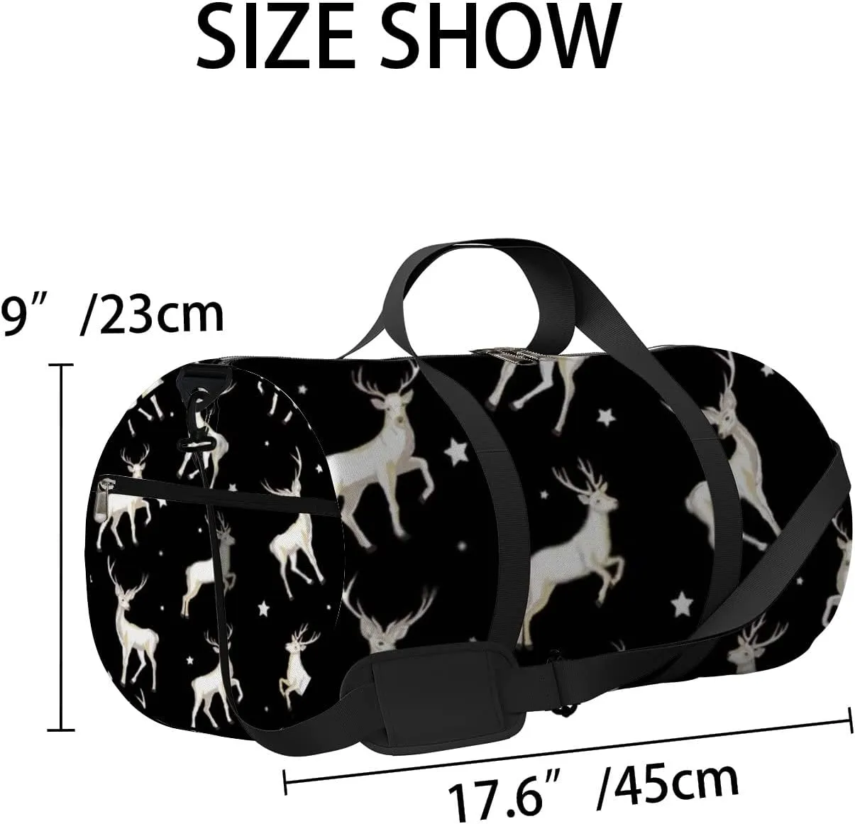 Sports Gym Bag for Women and Men Waterproof Cartoon Deer White Black Duffel Bag Lightweight Carryon Traveling Boarding Gripsack