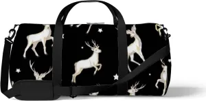 Sports Gym Bag for Women and Men Waterproof Cartoon Deer White Black Duffel Bag Lightweight Carryon Traveling Boarding Gripsack