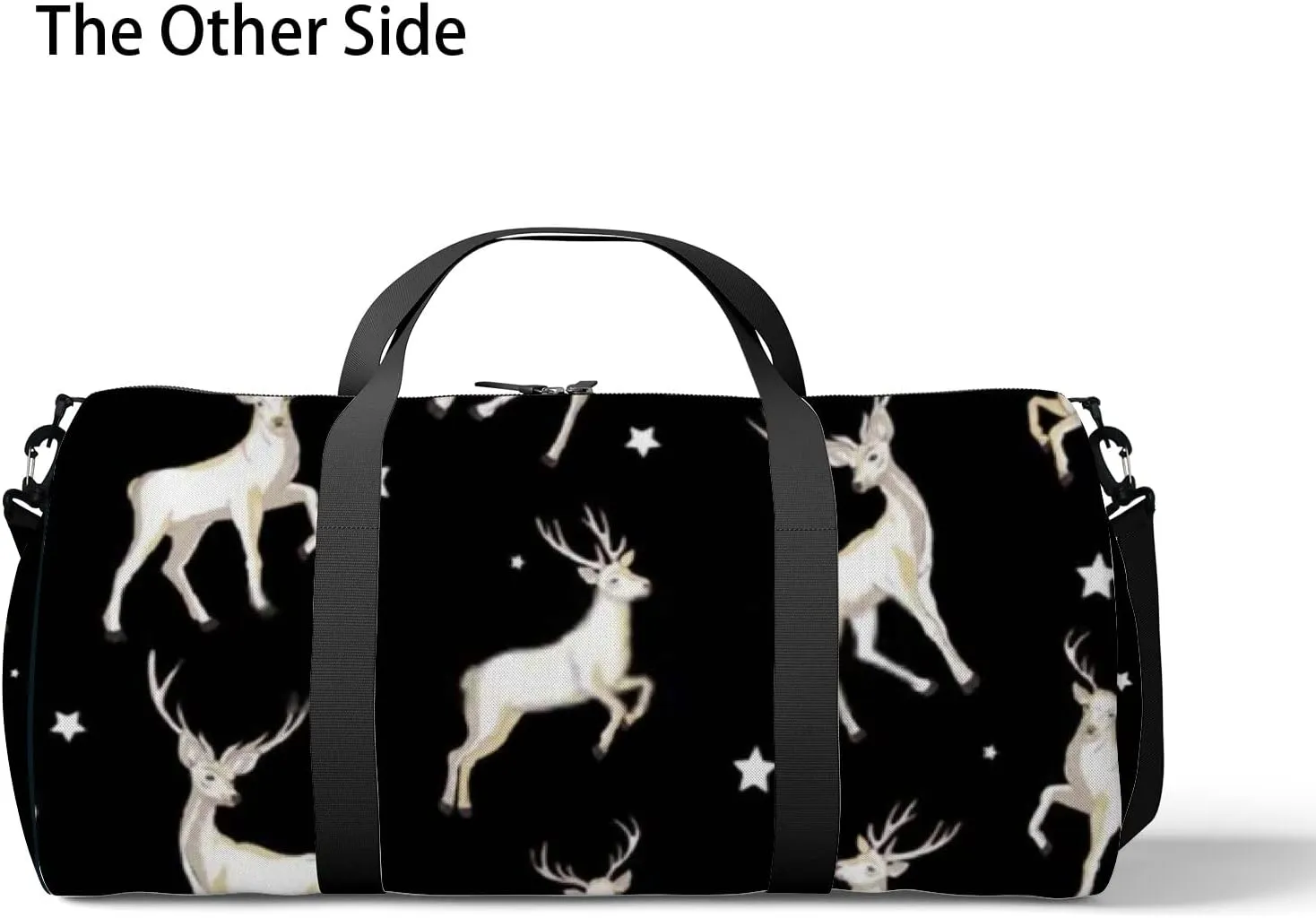 Sports Gym Bag for Women and Men Waterproof Cartoon Deer White Black Duffel Bag Lightweight Carryon Traveling Boarding Gripsack