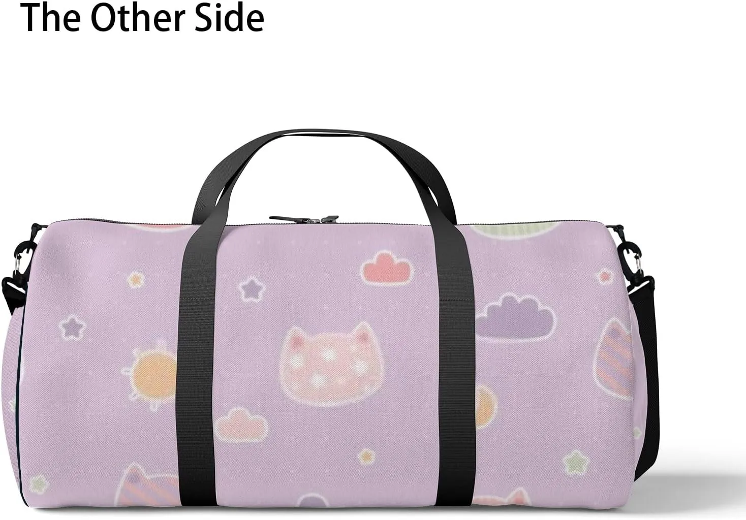 Sports Gym Bag for Women and Men Waterproof Cartoon Doodle Cute Kitten Cat Head Purple Duffel Bag Lightweight Carryon Traveling Boarding Gripsack