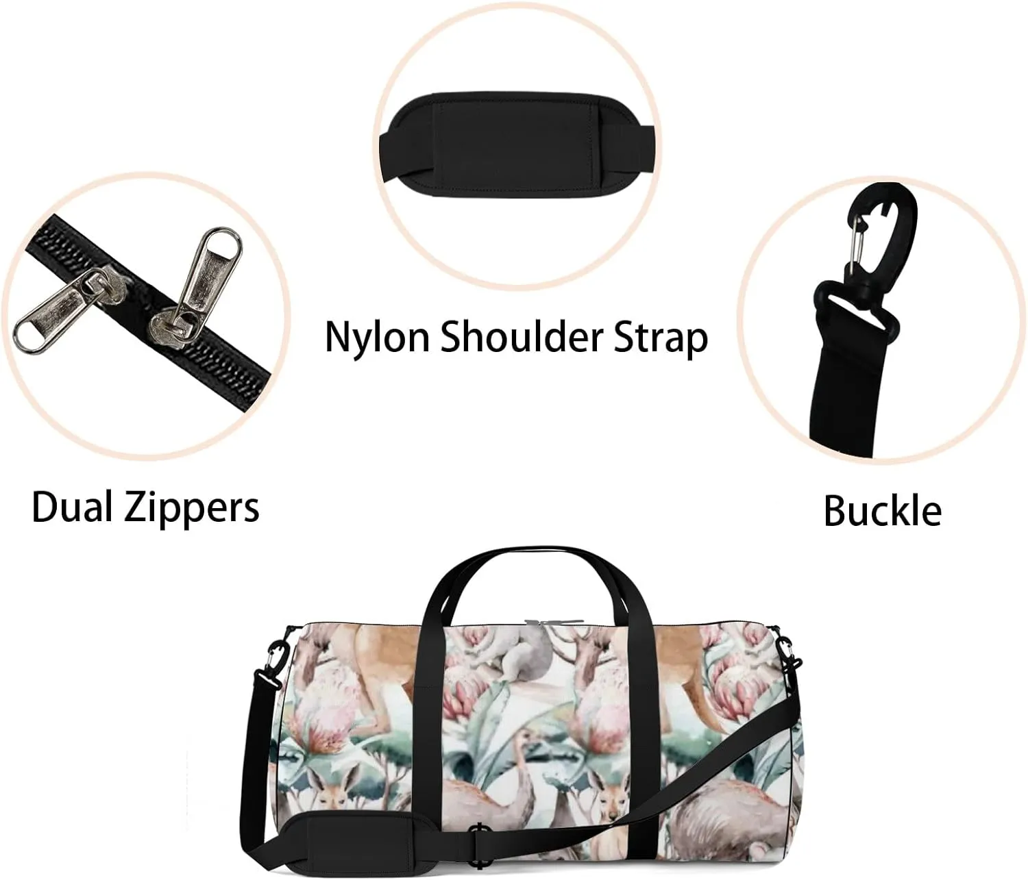 Sports Gym Bag for Women and Men Waterproof Cartoon Kangaroo Duffel Bag Lightweight Carryon Traveling Boarding Gripsack