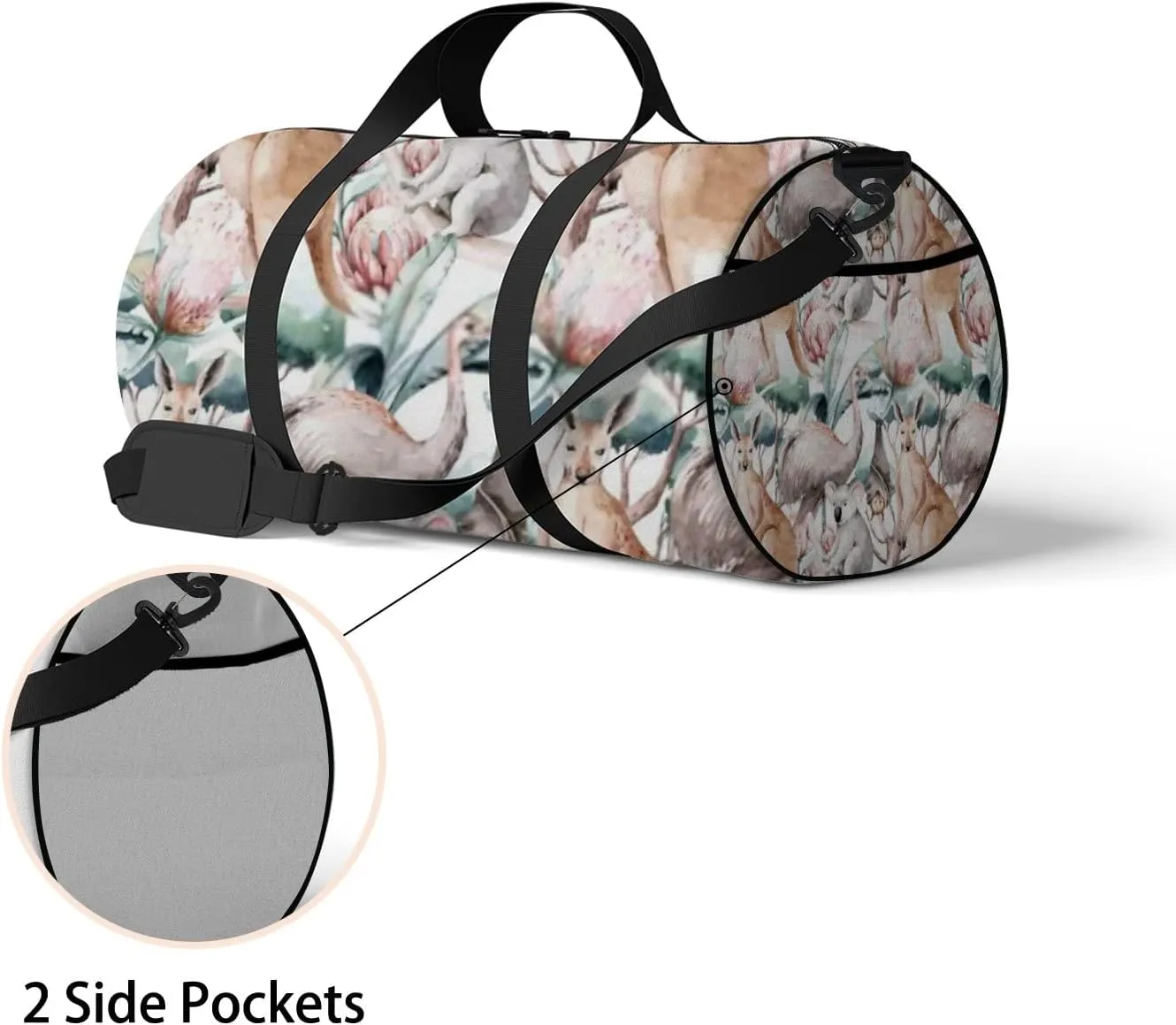Sports Gym Bag for Women and Men Waterproof Cartoon Kangaroo Duffel Bag Lightweight Carryon Traveling Boarding Gripsack