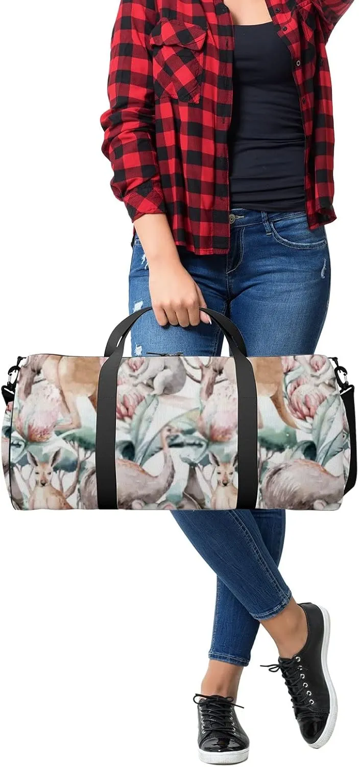 Sports Gym Bag for Women and Men Waterproof Cartoon Kangaroo Duffel Bag Lightweight Carryon Traveling Boarding Gripsack