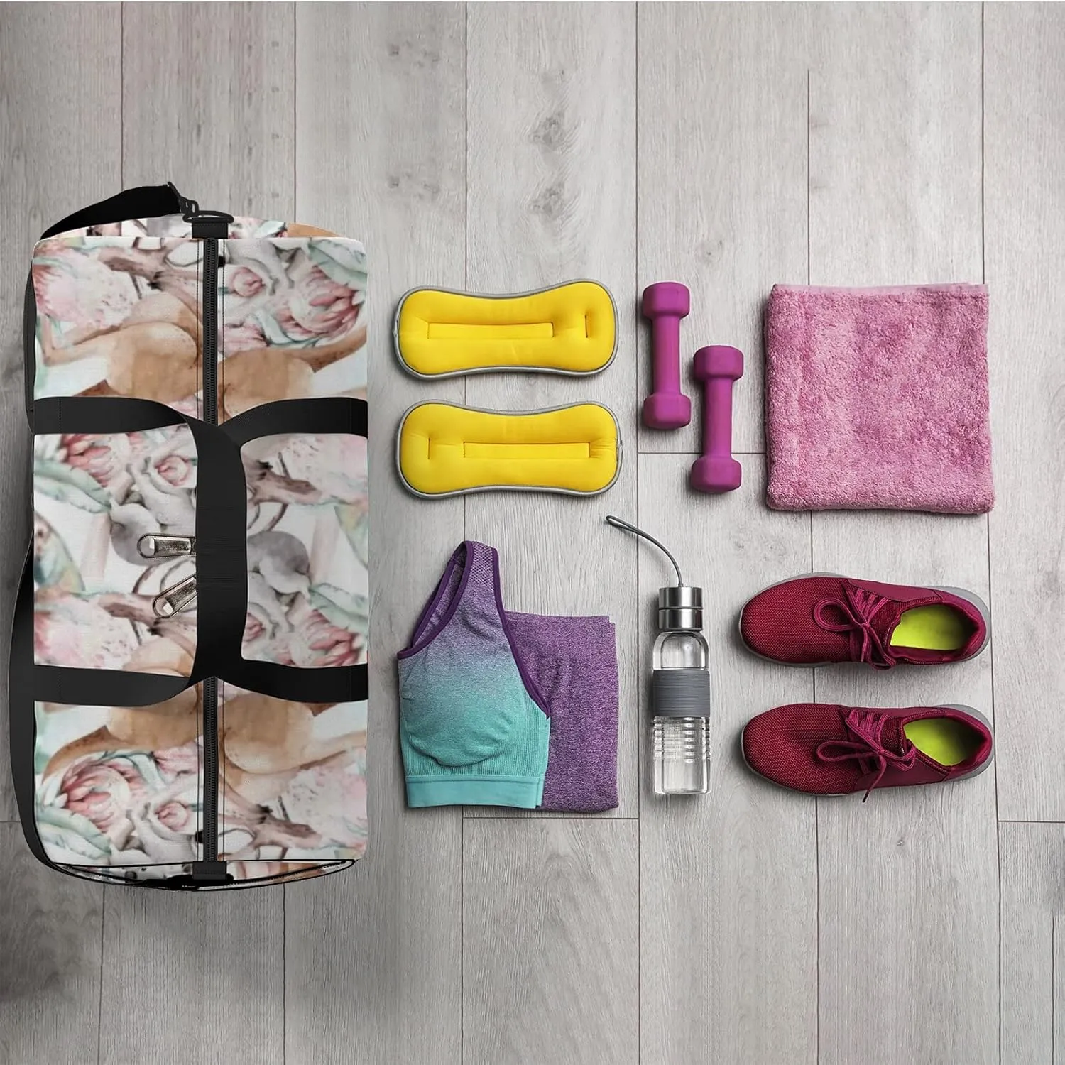 Sports Gym Bag for Women and Men Waterproof Cartoon Kangaroo Duffel Bag Lightweight Carryon Traveling Boarding Gripsack