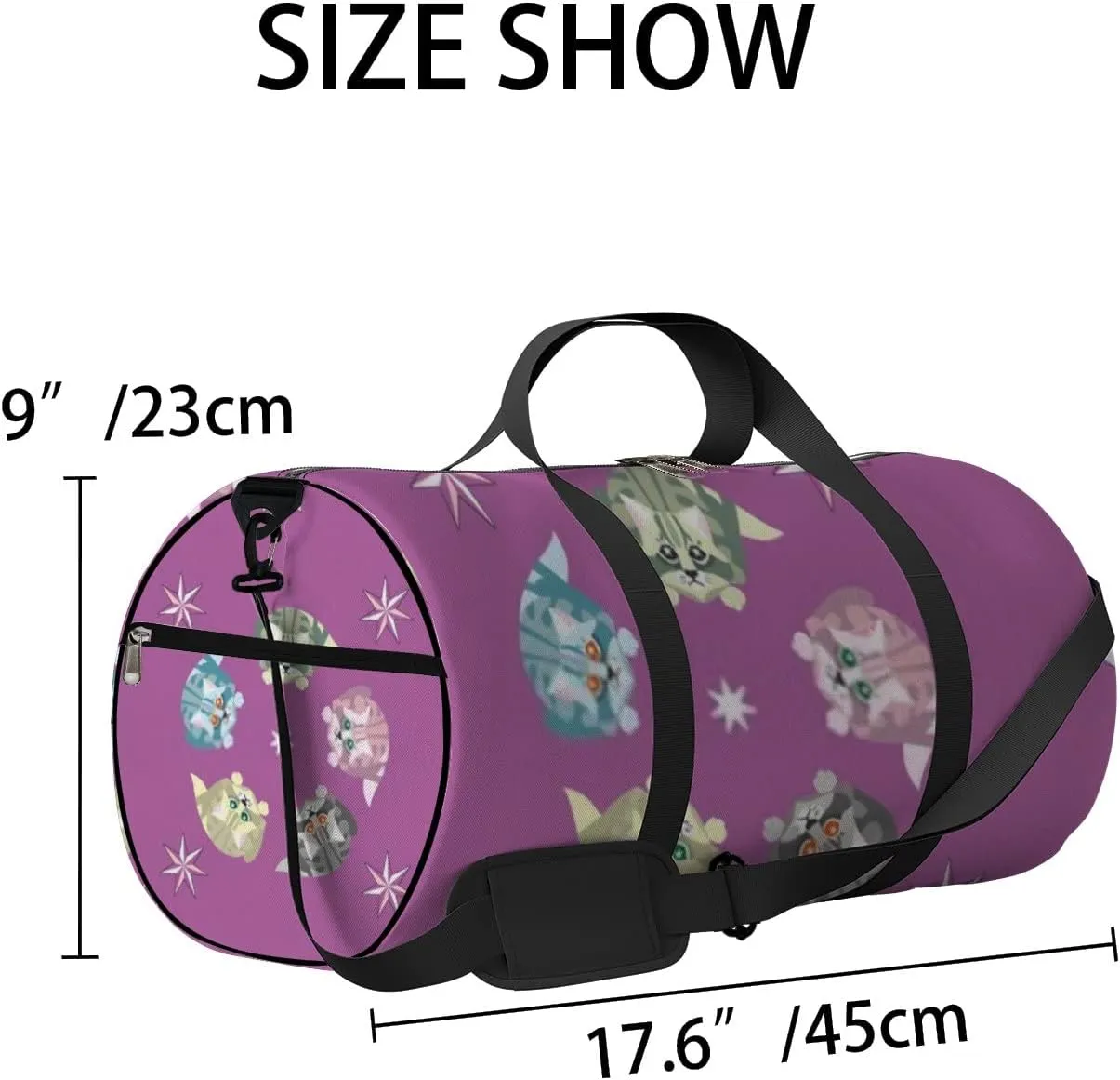 Sports Gym Bag for Women and Men Waterproof Cats Stars Pattern Pastel Color Duffel Bag Lightweight Carryon Traveling Boarding Gripsack
