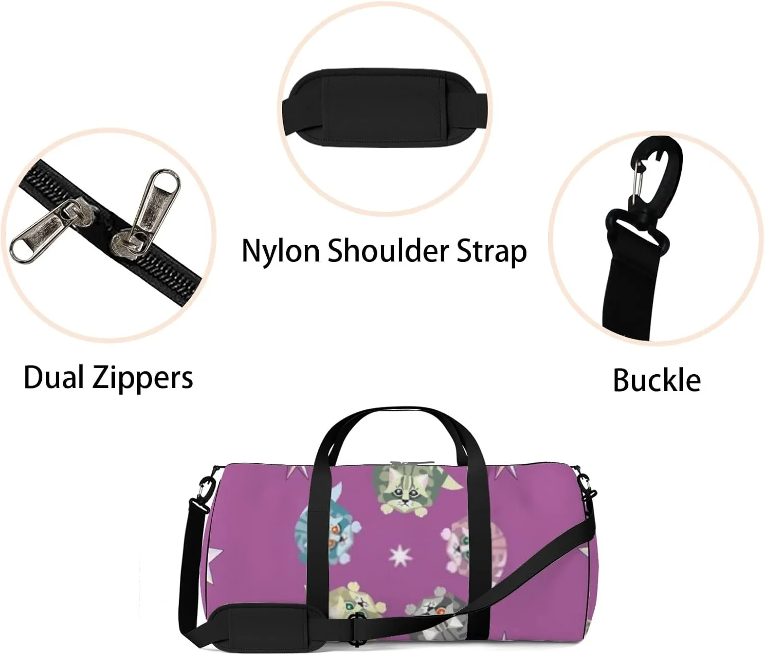 Sports Gym Bag for Women and Men Waterproof Cats Stars Pattern Pastel Color Duffel Bag Lightweight Carryon Traveling Boarding Gripsack