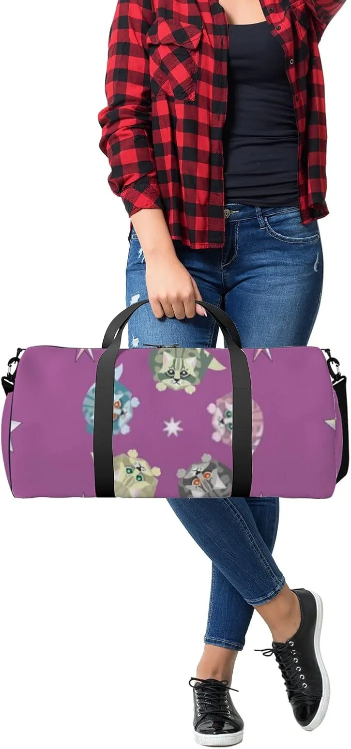 Sports Gym Bag for Women and Men Waterproof Cats Stars Pattern Pastel Color Duffel Bag Lightweight Carryon Traveling Boarding Gripsack