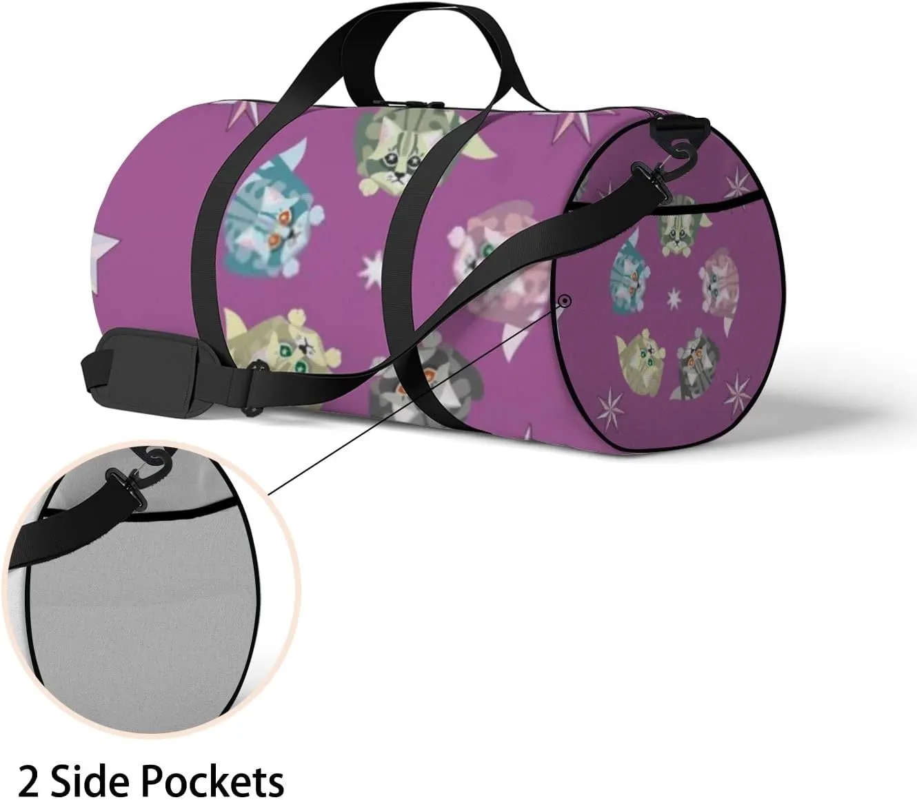 Sports Gym Bag for Women and Men Waterproof Cats Stars Pattern Pastel Color Duffel Bag Lightweight Carryon Traveling Boarding Gripsack