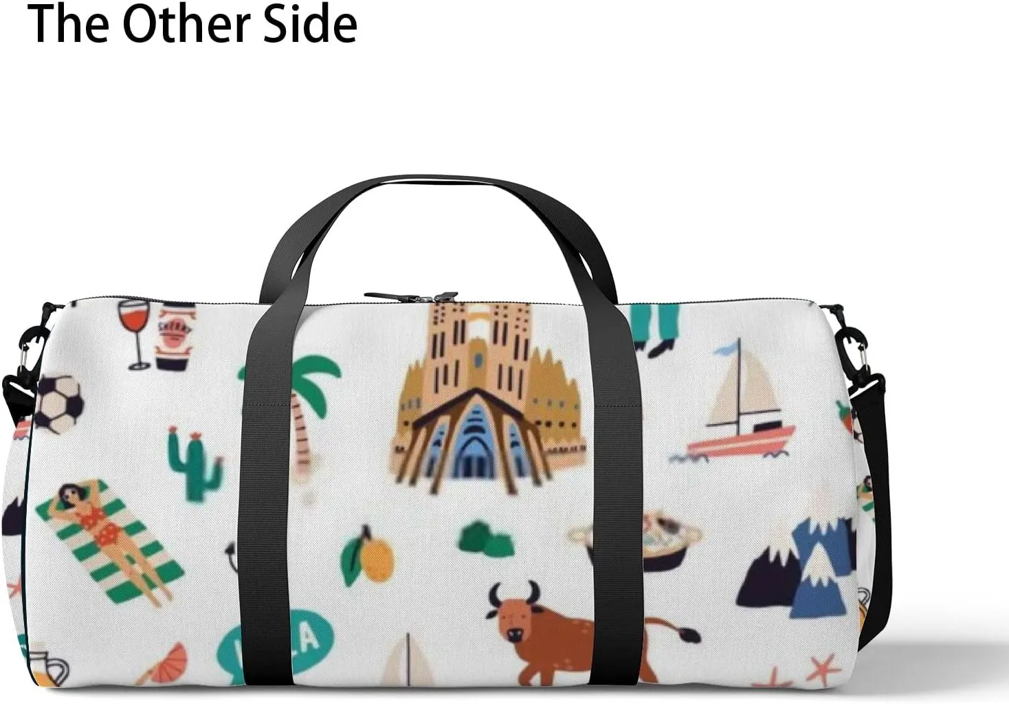 Sports Gym Bag for Women and Men Waterproof Colored Spanish Culture Pattern White Duffel Bag Lightweight Carryon Traveling Boarding Gripsack