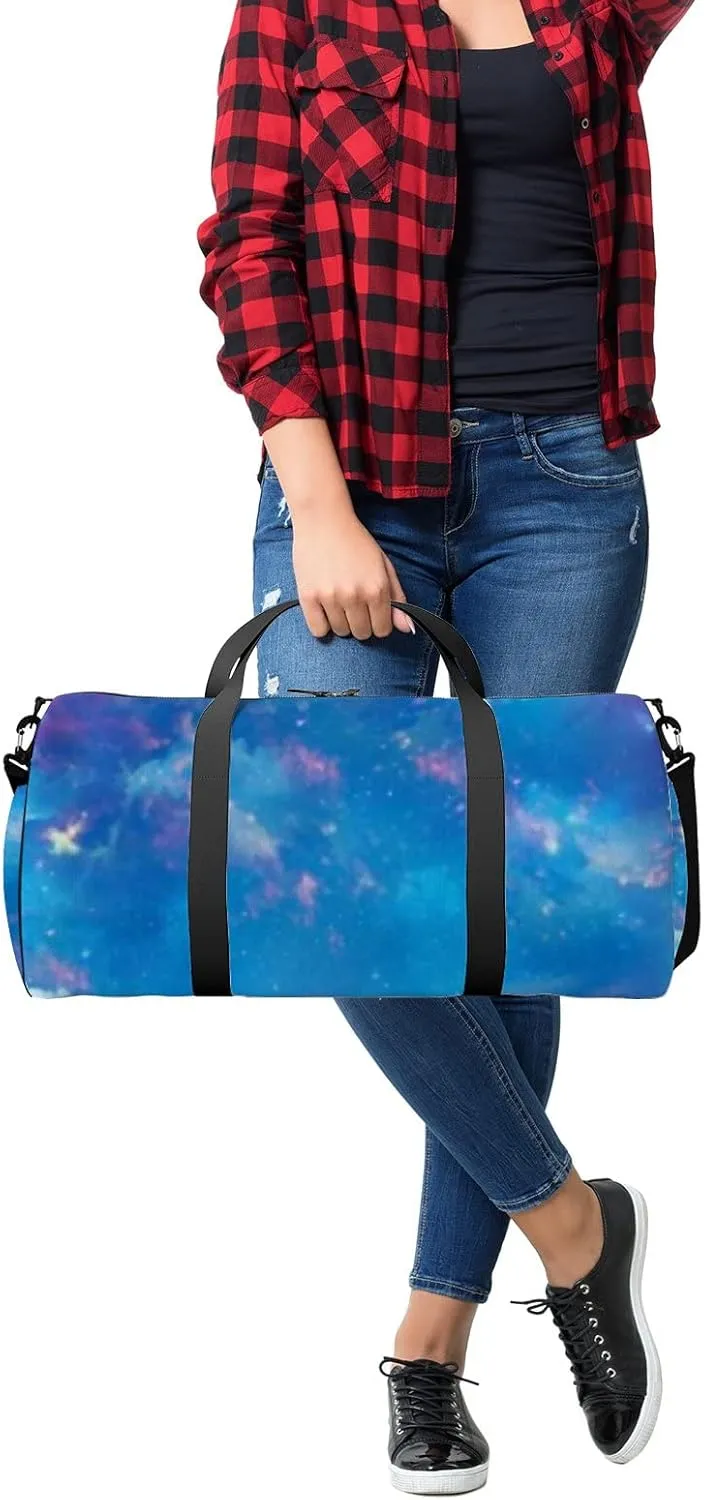 Sports Gym Bag for Women and Men Waterproof Cosmic Night Sky Blue Duffel Bag Lightweight Carryon Traveling Boarding Gripsack