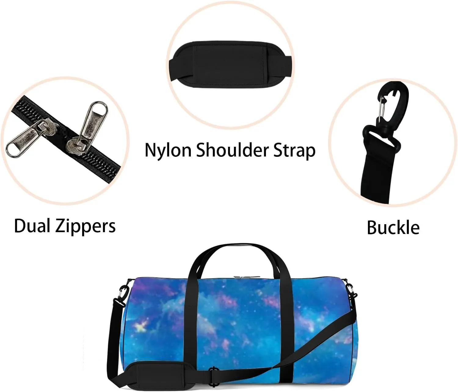 Sports Gym Bag for Women and Men Waterproof Cosmic Night Sky Blue Duffel Bag Lightweight Carryon Traveling Boarding Gripsack