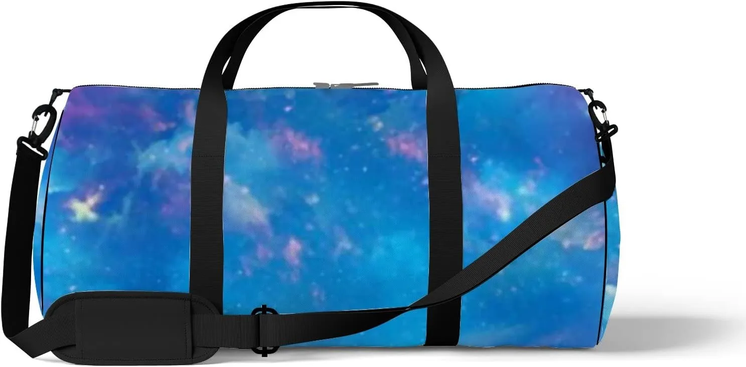 Sports Gym Bag for Women and Men Waterproof Cosmic Night Sky Blue Duffel Bag Lightweight Carryon Traveling Boarding Gripsack