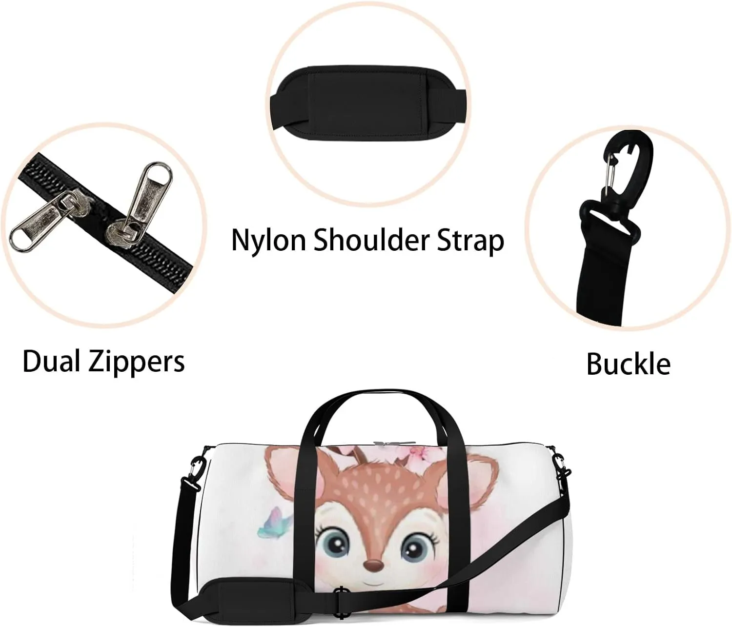 Sports Gym Bag for Women and Men Waterproof Cute Little Deer Watercolor Style Duffel Bag Lightweight Carryon Traveling Boarding Gripsack