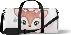 Sports Gym Bag for Women and Men Waterproof Cute Little Deer Watercolor Style Duffel Bag Lightweight Carryon Traveling Boarding Gripsack