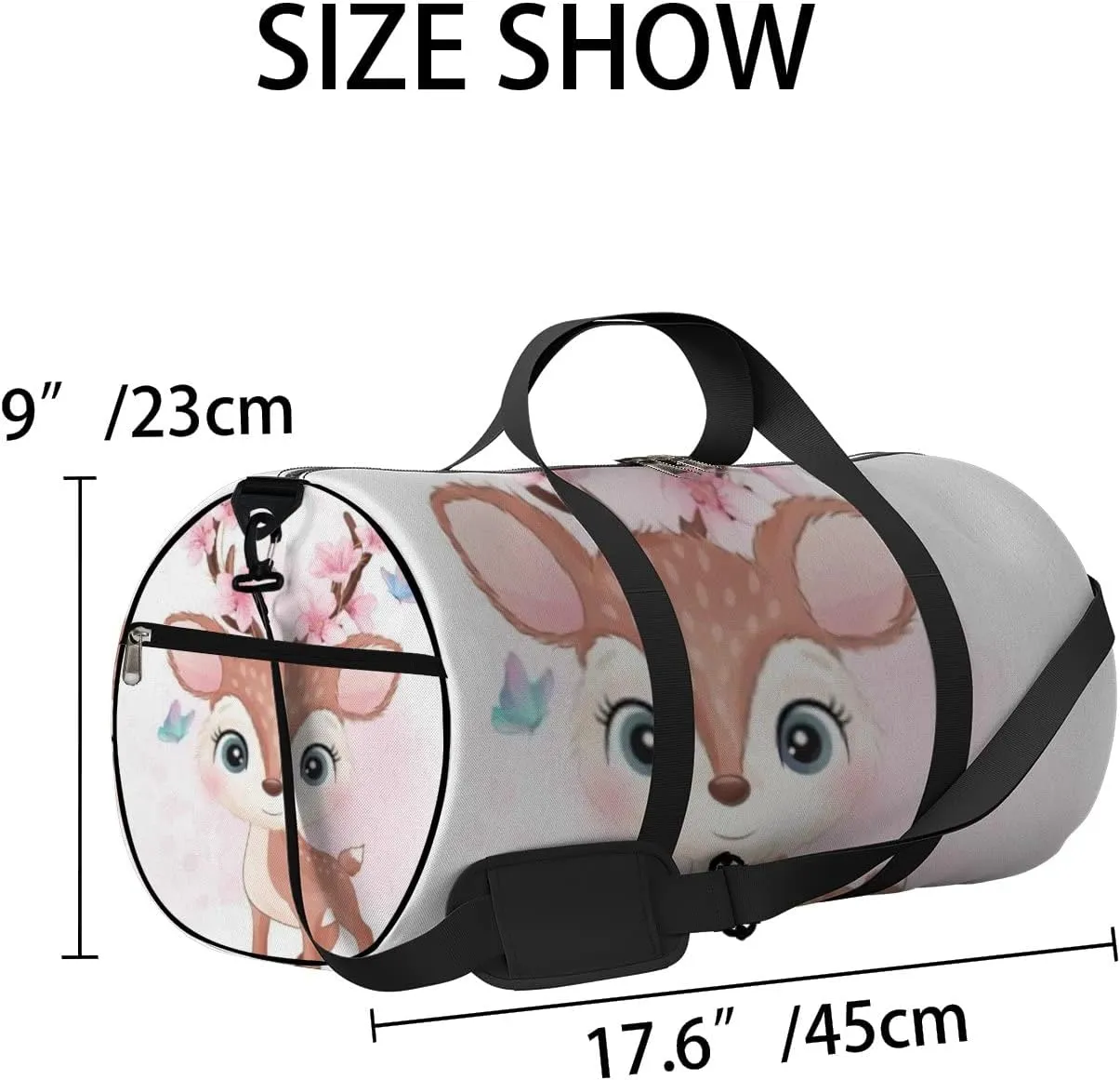 Sports Gym Bag for Women and Men Waterproof Cute Little Deer Watercolor Style Duffel Bag Lightweight Carryon Traveling Boarding Gripsack