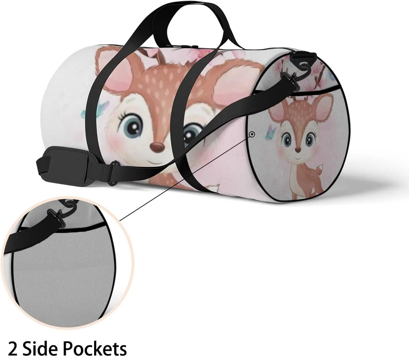 Sports Gym Bag for Women and Men Waterproof Cute Little Deer Watercolor Style Duffel Bag Lightweight Carryon Traveling Boarding Gripsack