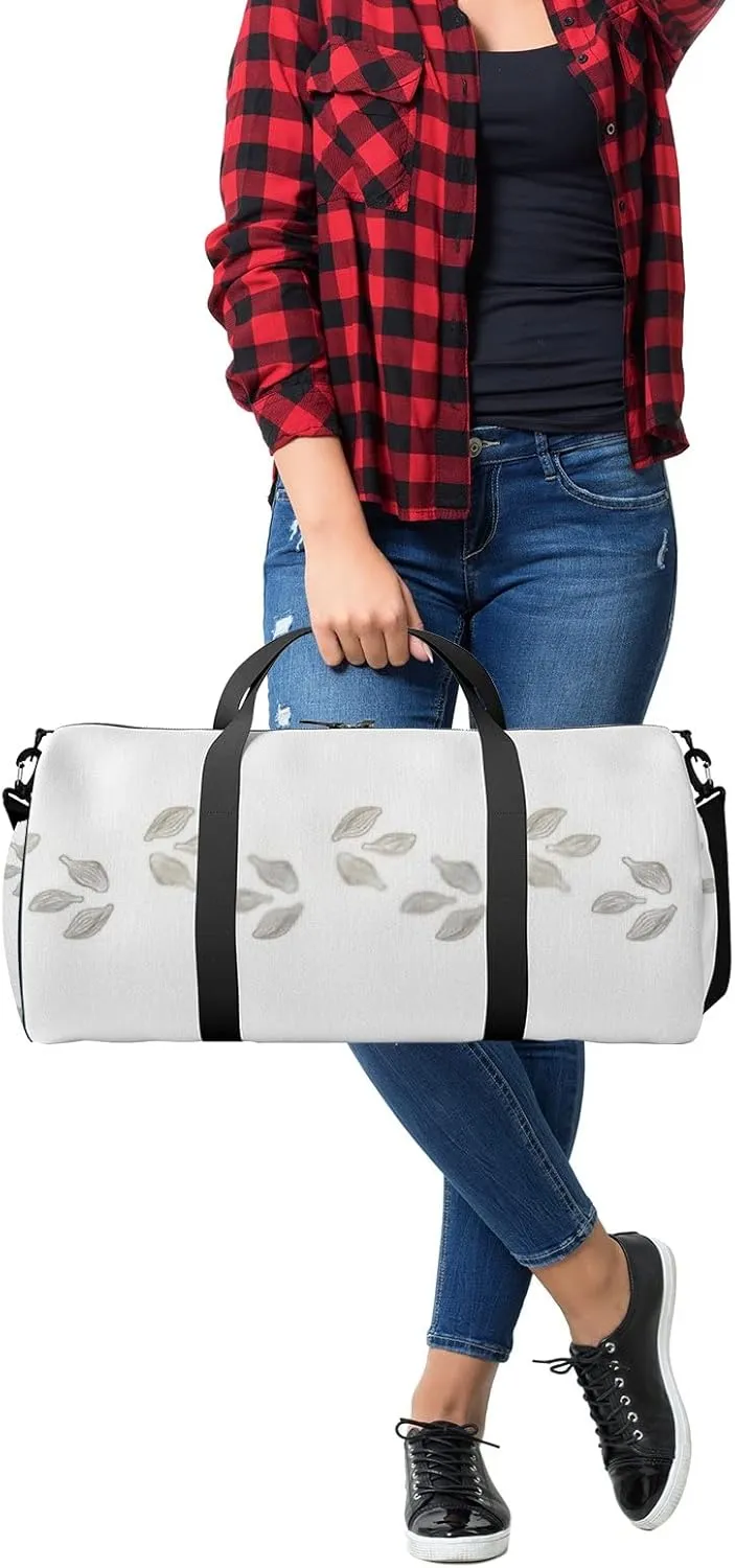 Sports Gym Bag for Women and Men Waterproof Cute Plant Sketch Style White Duffel Bag Lightweight Carryon Traveling Boarding Gripsack
