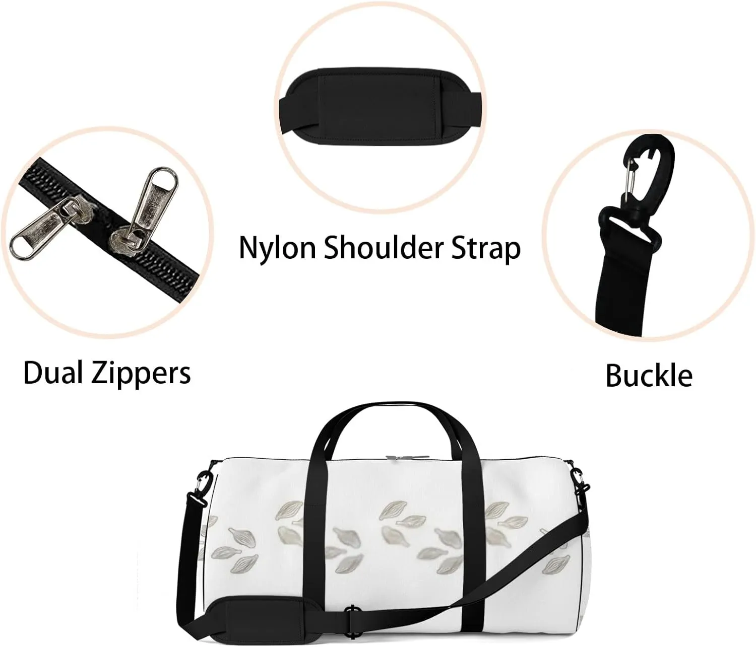 Sports Gym Bag for Women and Men Waterproof Cute Plant Sketch Style White Duffel Bag Lightweight Carryon Traveling Boarding Gripsack