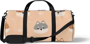 Sports Gym Bag for Women and Men Waterproof Cute Shiba Inu Dog Puppy Cartoon Doodle Duffel Bag Lightweight Carryon Traveling Boarding Gripsack