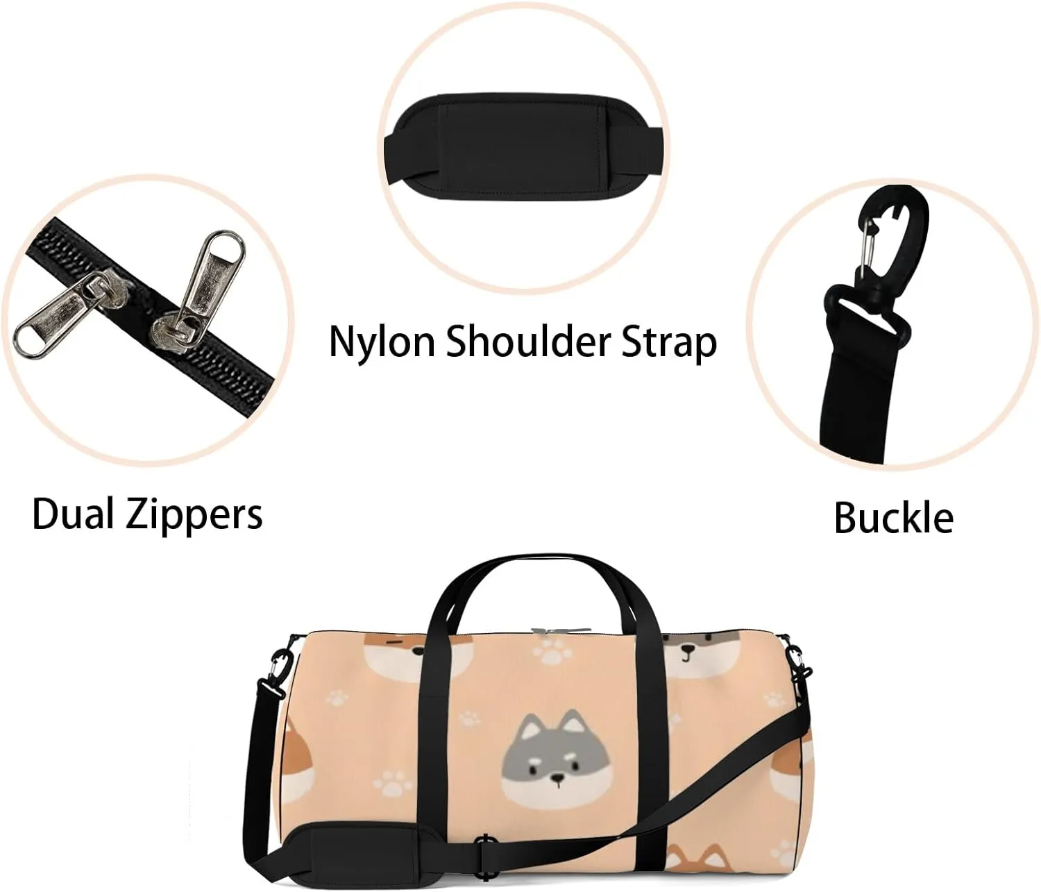 Sports Gym Bag for Women and Men Waterproof Cute Shiba Inu Dog Puppy Cartoon Doodle Duffel Bag Lightweight Carryon Traveling Boarding Gripsack