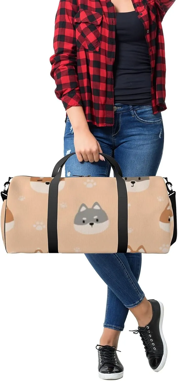 Sports Gym Bag for Women and Men Waterproof Cute Shiba Inu Dog Puppy Cartoon Doodle Duffel Bag Lightweight Carryon Traveling Boarding Gripsack