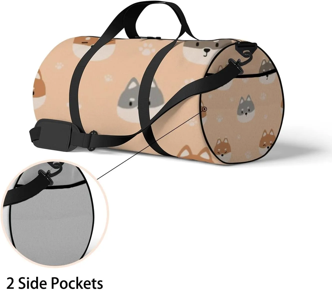 Sports Gym Bag for Women and Men Waterproof Cute Shiba Inu Dog Puppy Cartoon Doodle Duffel Bag Lightweight Carryon Traveling Boarding Gripsack