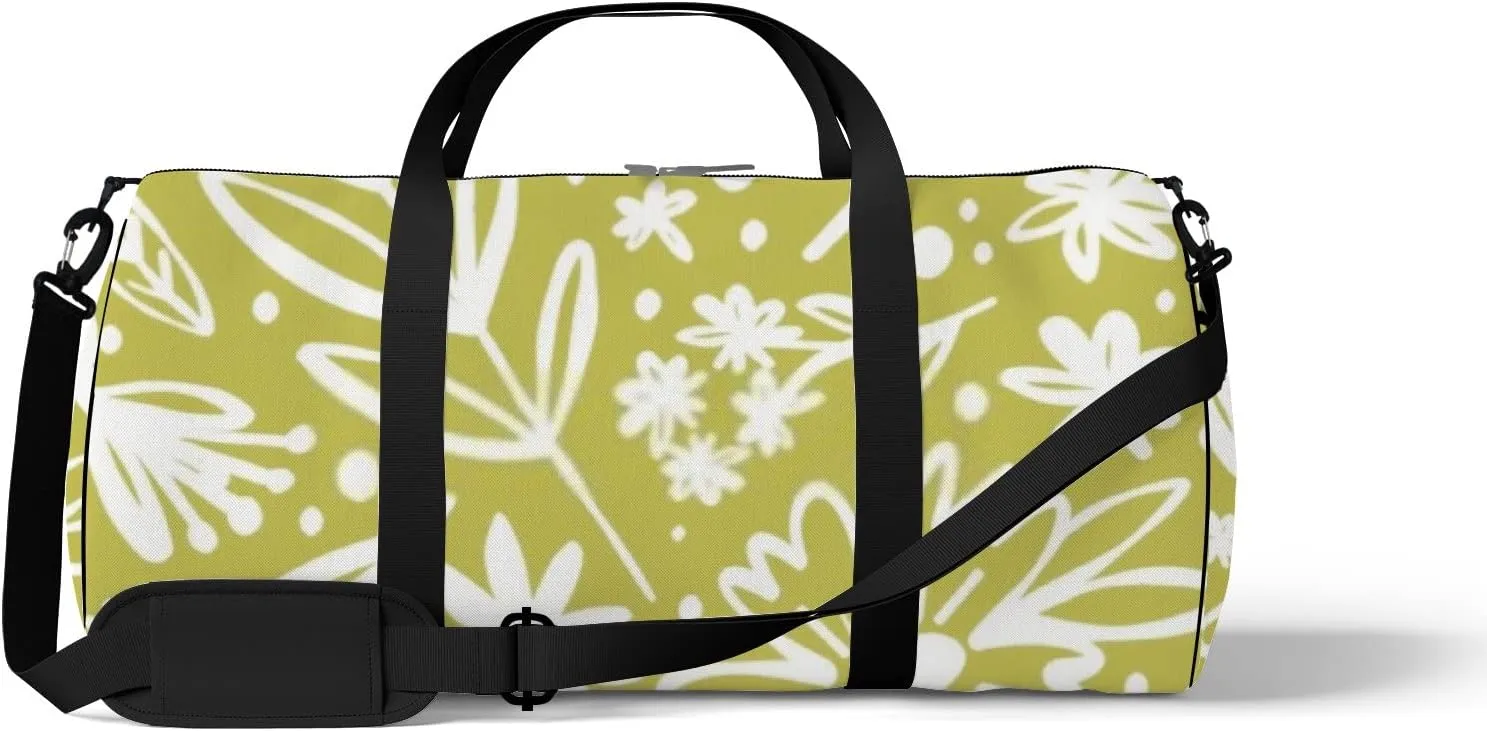 Sports Gym Bag for Women and Men Waterproof Cute Sketch Line Art Floral Pattern Doodle Style Duffel Bag Lightweight Carryon Traveling Boarding Gripsack